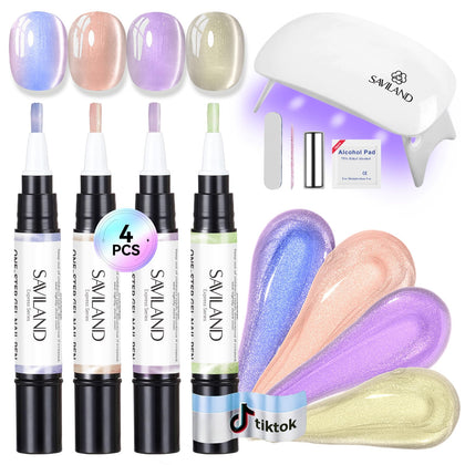 SAVILAND One Step Cat Eye Gel Nail Polish Pens set with UV lamp