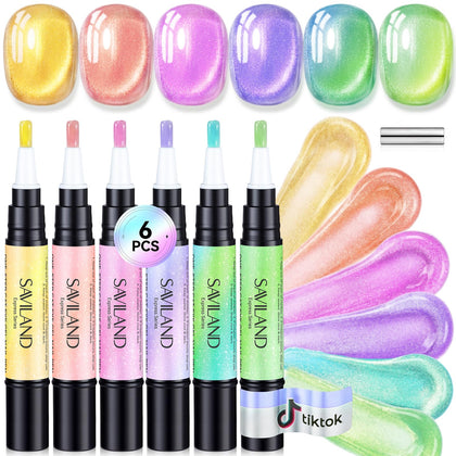 SAVILAND One Step Gel Nail Polish Pen Set with 6 colours front view