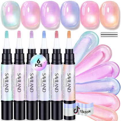 SAVILAND One Step Gel Nail Polish Pens Set front view with 6 vibrant colours