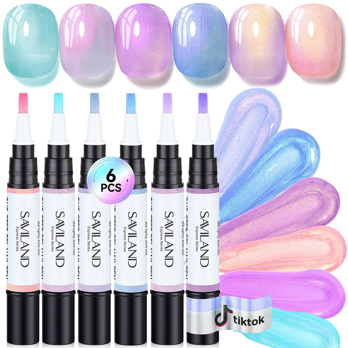 SAVILAND One-Step Gel Nail Polish Pens Set with 6 pearl shades