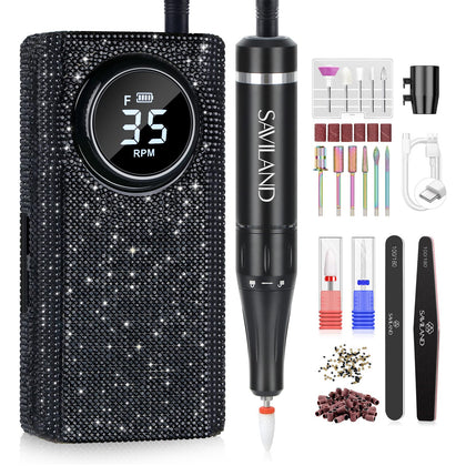 SAVILAND Portable Electric Nail Drill front view with black crystal finish