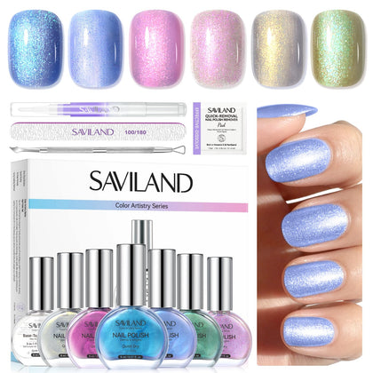 SAVILAND Quick-Dry Aurora Nail Polish Kit front view with 6 colours