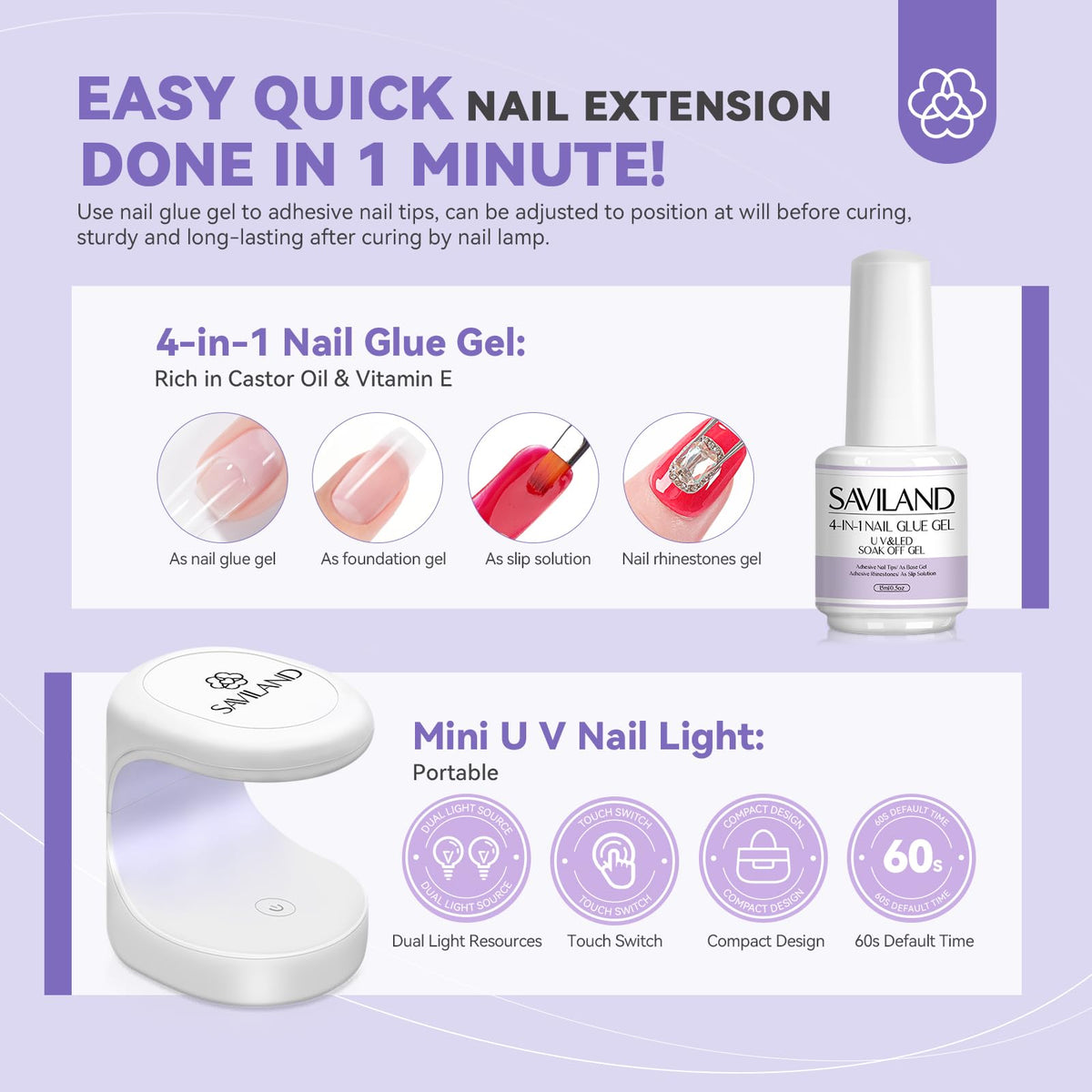SAVILAND short coffin gel nails tips in various sizes