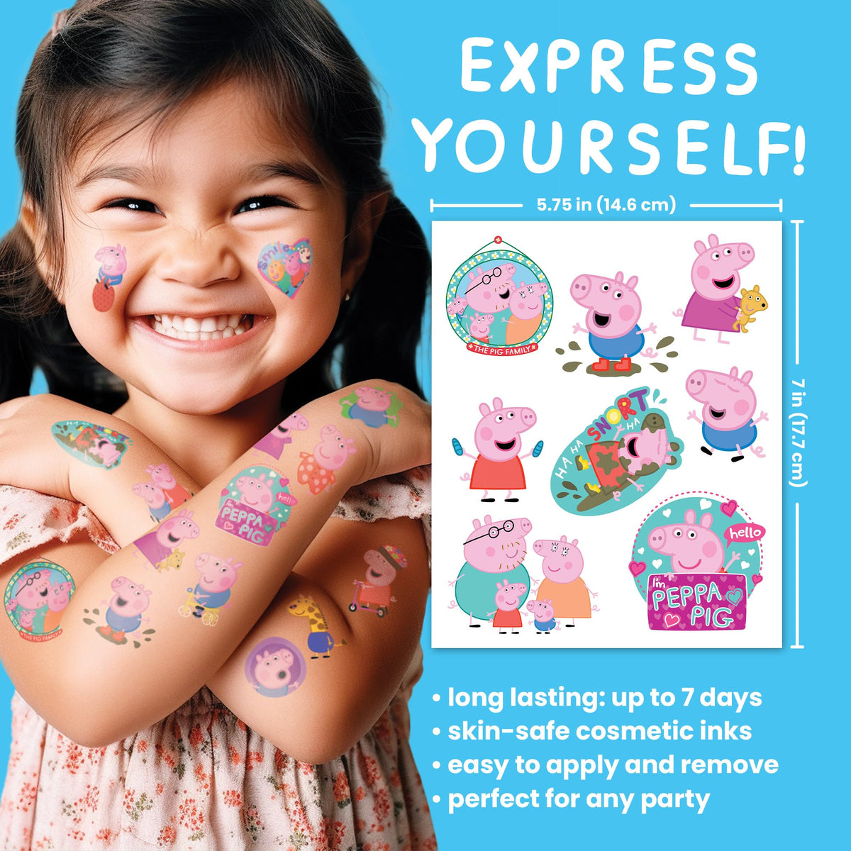 Savvi Peppa Pig temporary tattoos application instructions