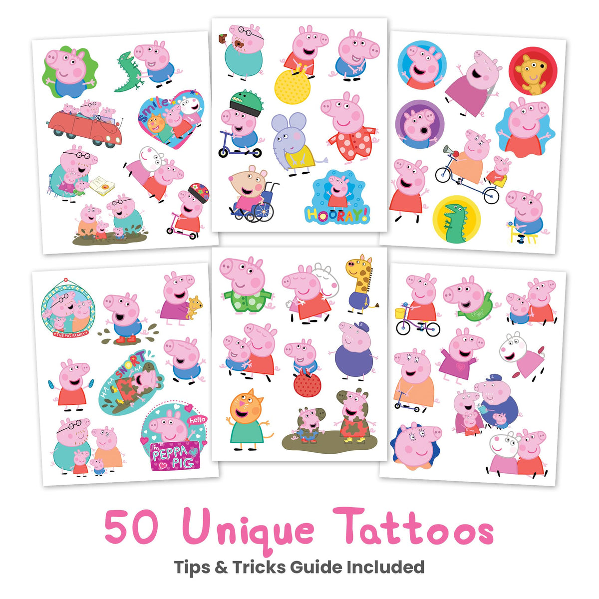 Savvi Peppa Pig temporary tattoos showing various characters