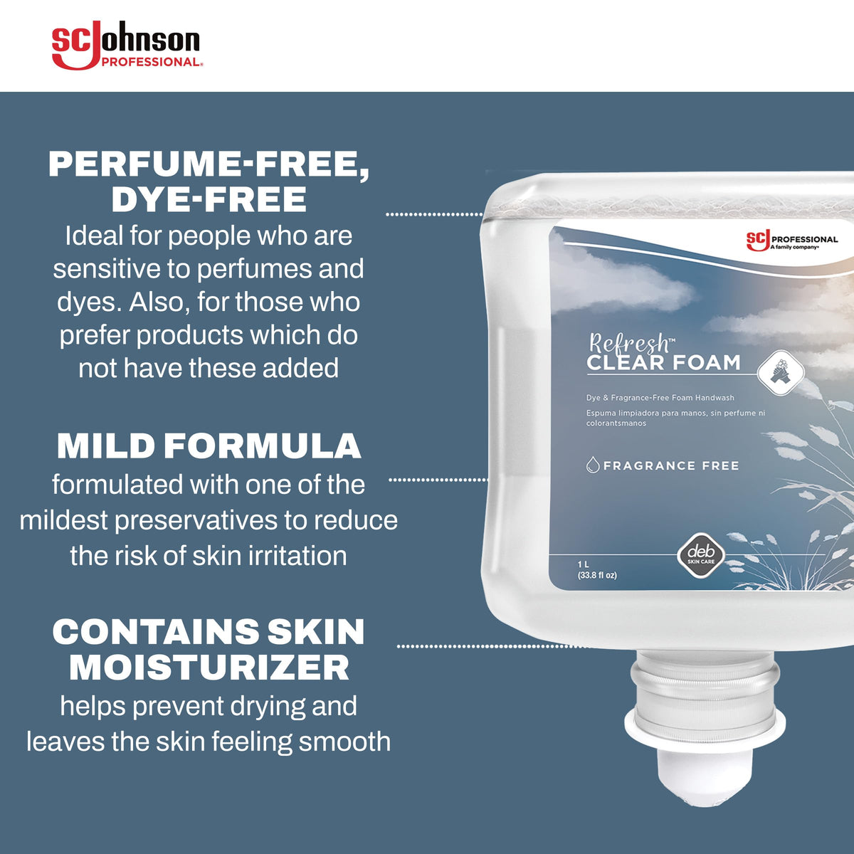 SC Johnson Professional Refresh Clear Foam Soap 1L cartridge with ingredients list