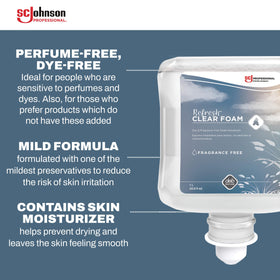 SC Johnson Professional Refresh Clear Foam Soap 1L cartridge with ingredients list