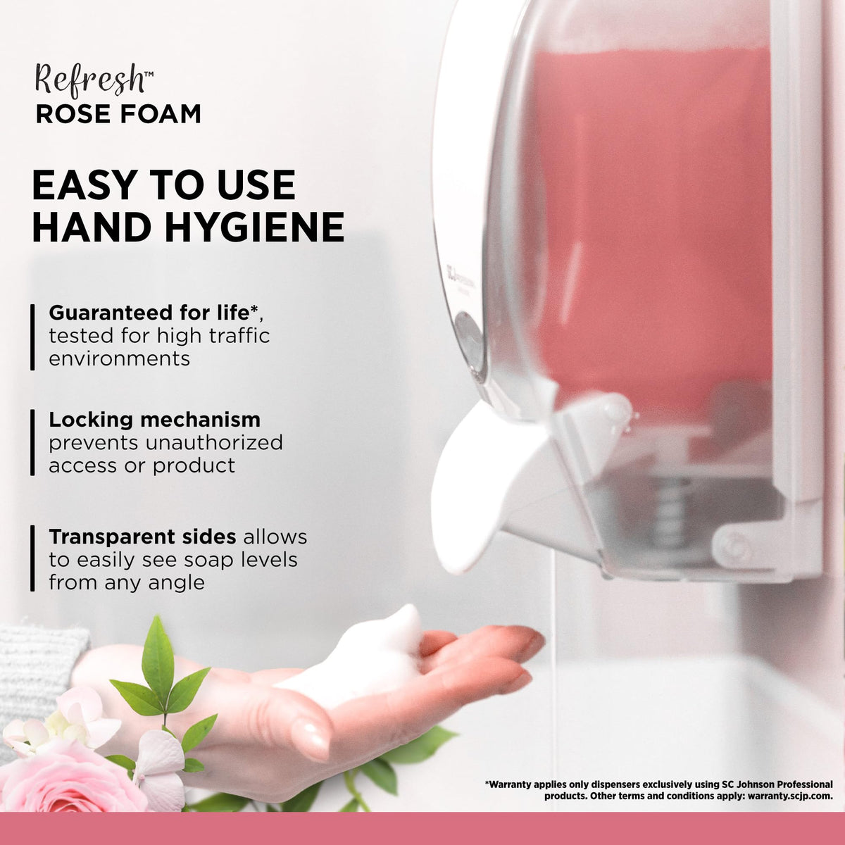 SC Johnson Professional Rose FOAM Dispenser side view showing easy-push buttons