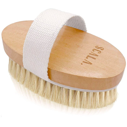Scala Body Brush Natural Bristle front view with wooden handle