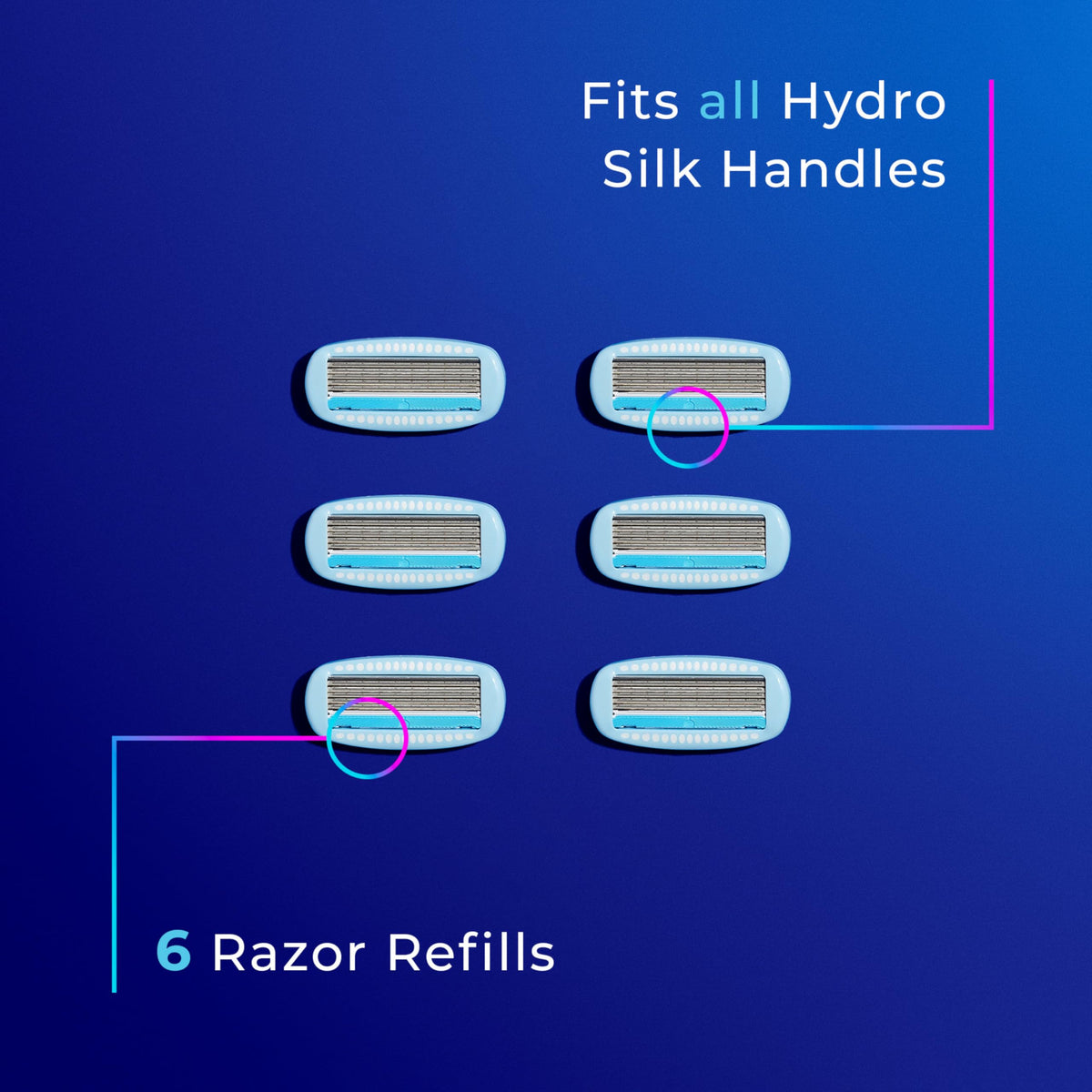 Schick Hydro Silk Moisture Razor Blade Refills 6 Count on a bathroom shelf
