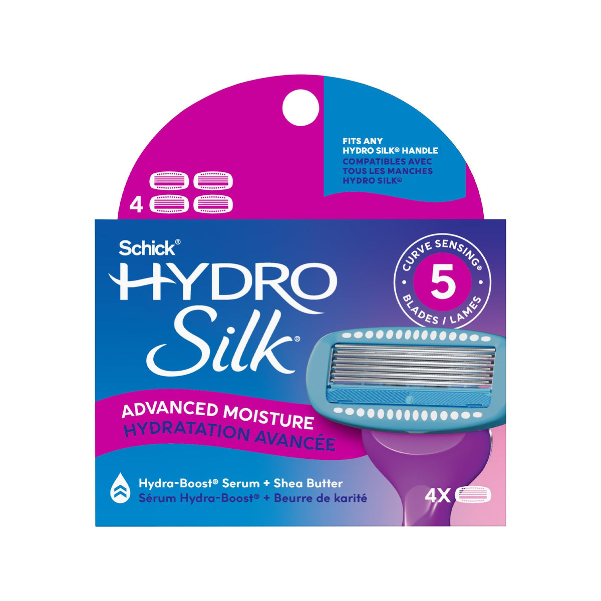 Schick Hydro Silk Moisture Razor Blade Refills packaging front view