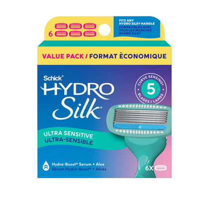 Schick Hydro Silk Sensitive Razor Blade Refills 6 Count front view