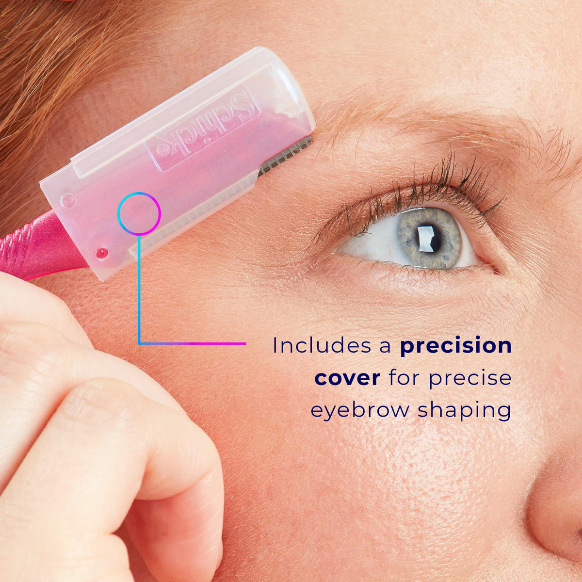 Schick Hydro Silk Touch-Up Dermaplaning Tool in use on eyebrow