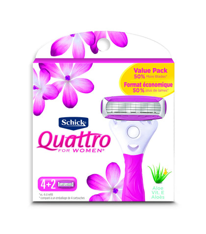 Schick Quattro Womens Razor Blade Refills 6 Count packaging front view