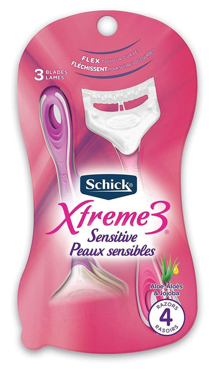 Schick Women's Xtreme3 Razor Sensitive 4 Count pack front view
