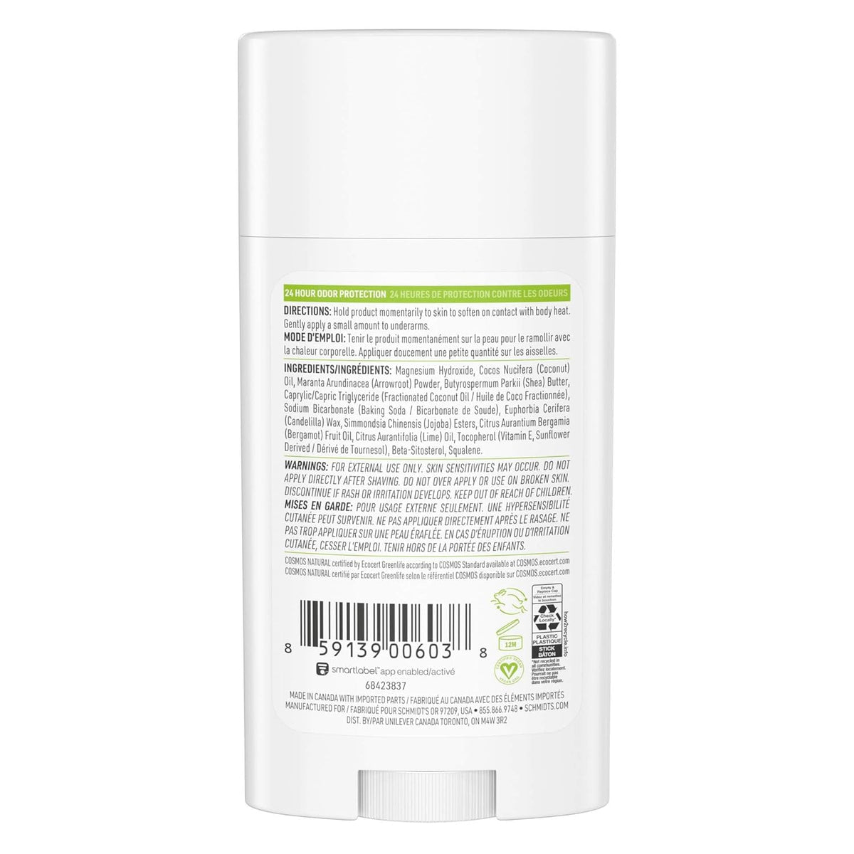 Schmidt's Bergamot & Lime Natural Deodorant side view