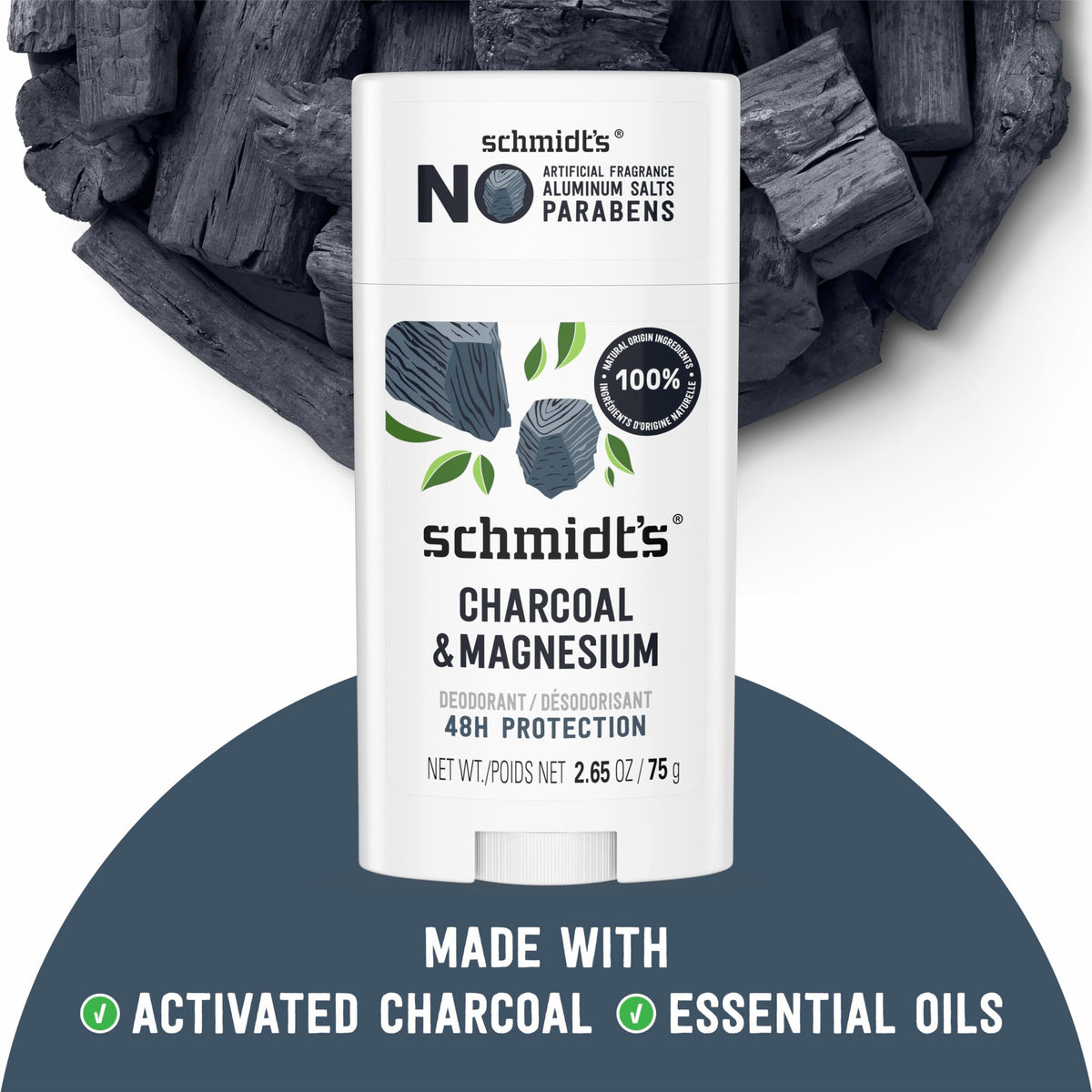 Schmidt's Charcoal & Magnesium Deodorant stick close-up