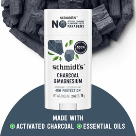 Schmidt's Charcoal & Magnesium Vegan Deodorant in a bathroom setting