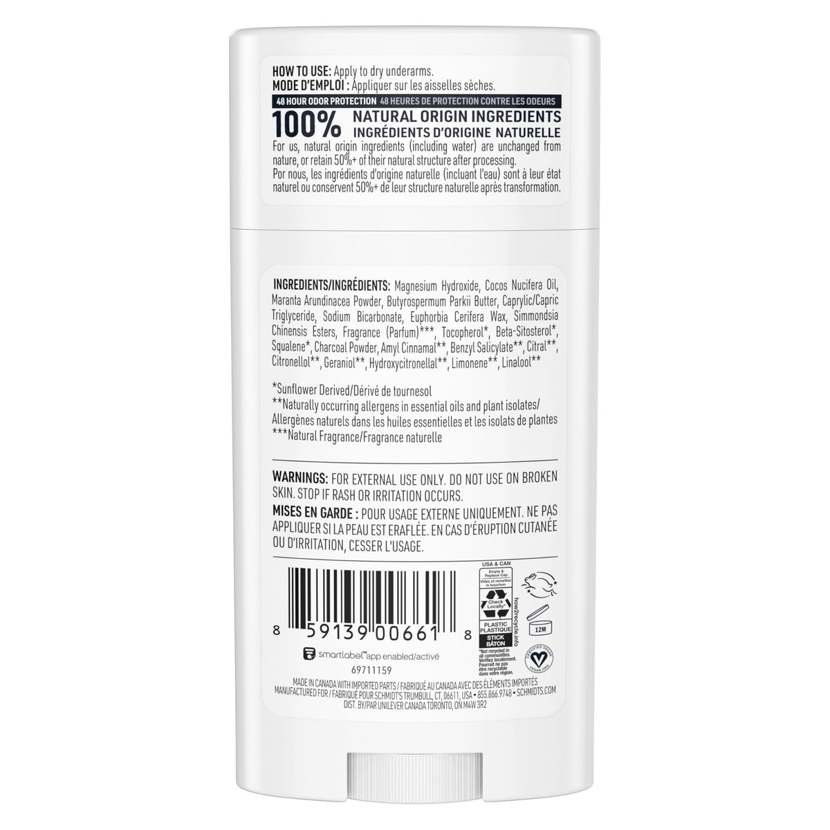 Schmidt's Charcoal & Magnesium Vegan Deodorant side view