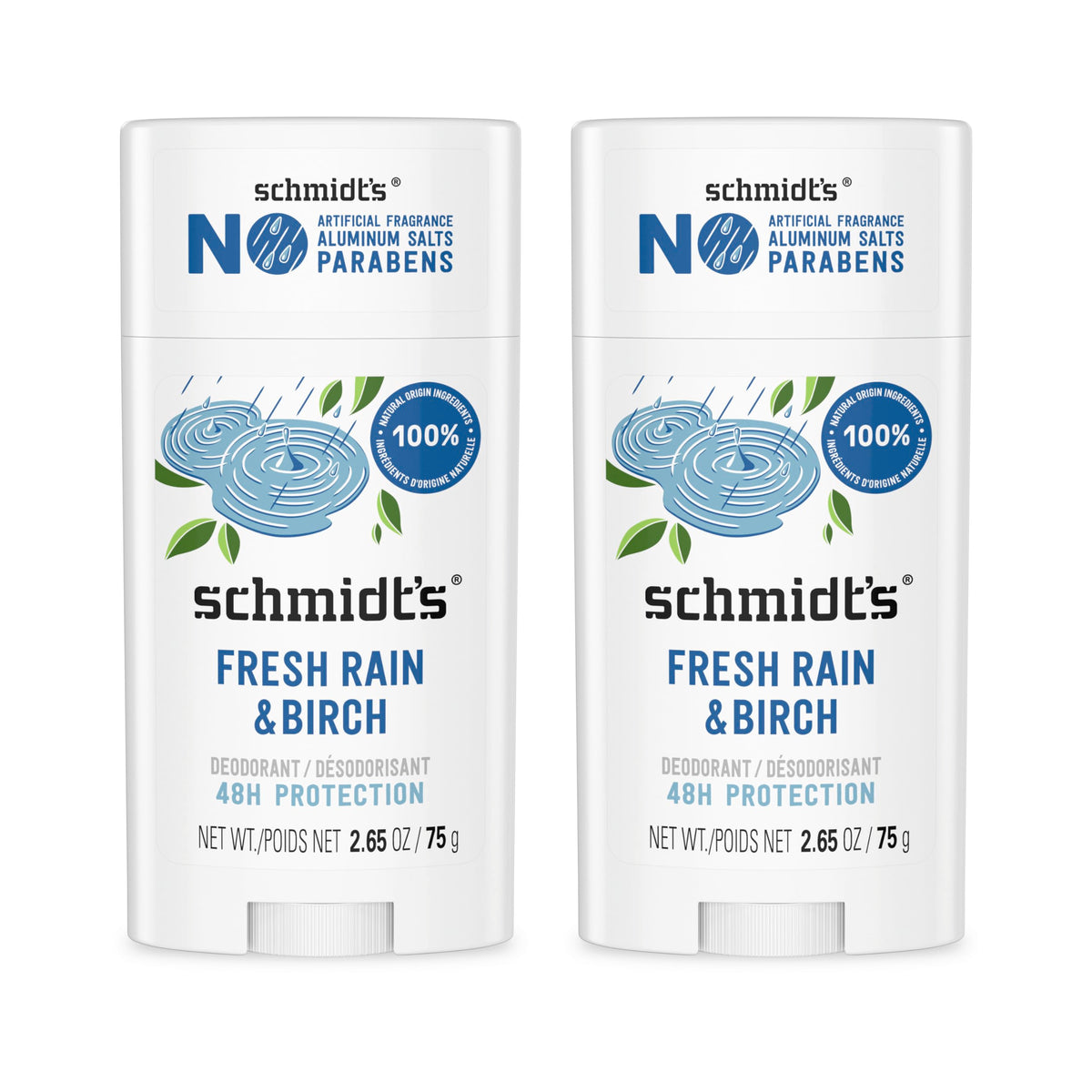 Schmidt's Fresh Rain & Birch Vegan Deodorant front view