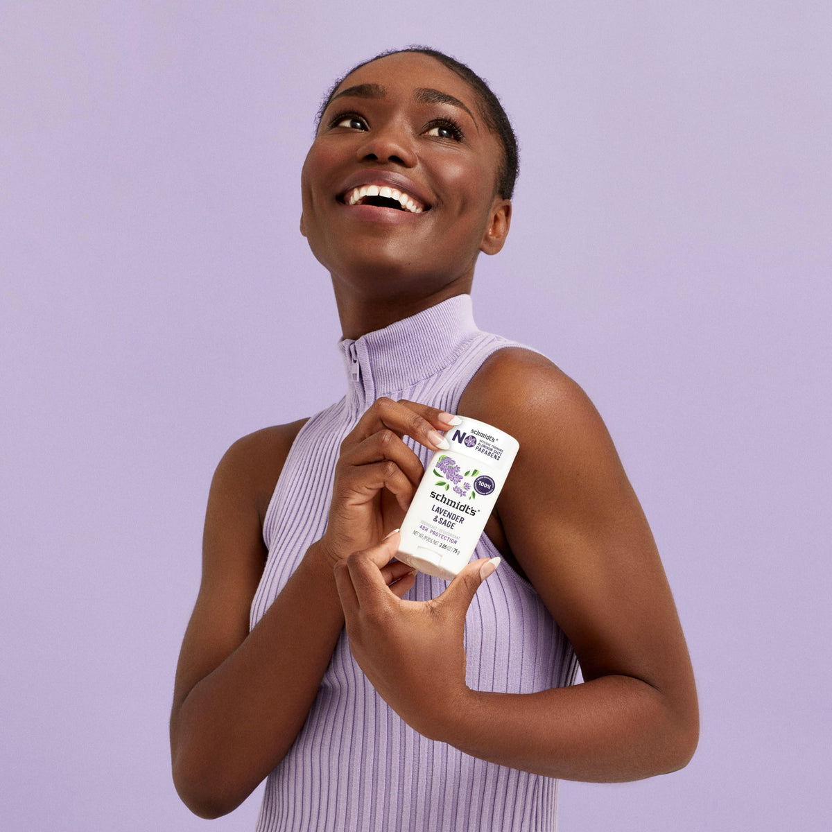 Schmidt's Lavender & Sage Deodorant in lifestyle setting