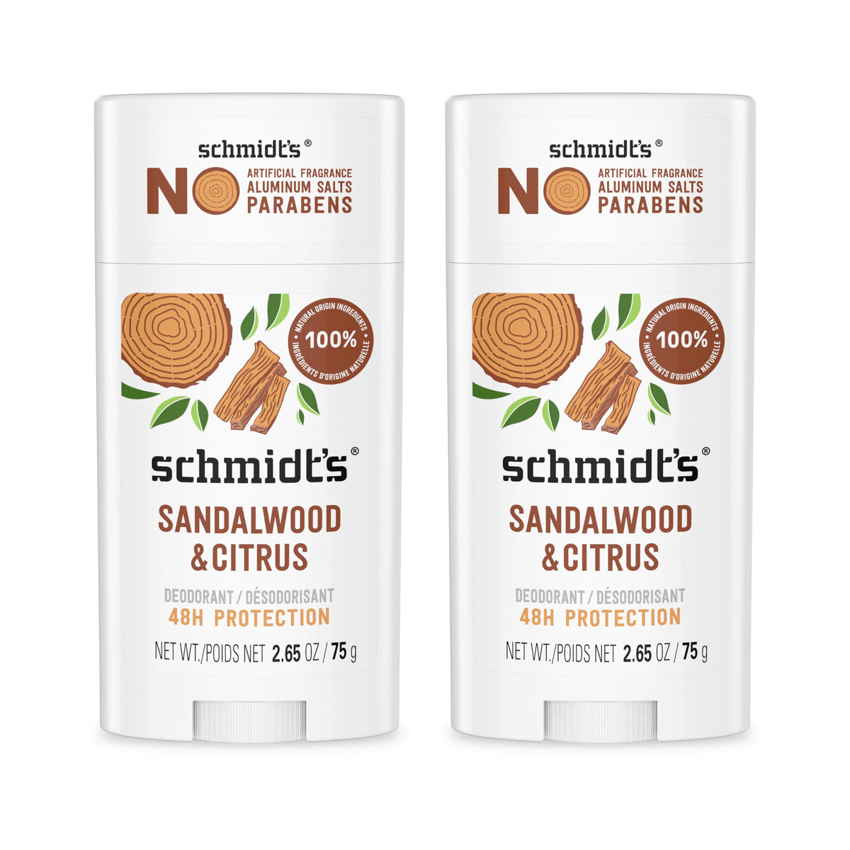 Schmidt's Sandalwood & Citrus Vegan Deodorant front view