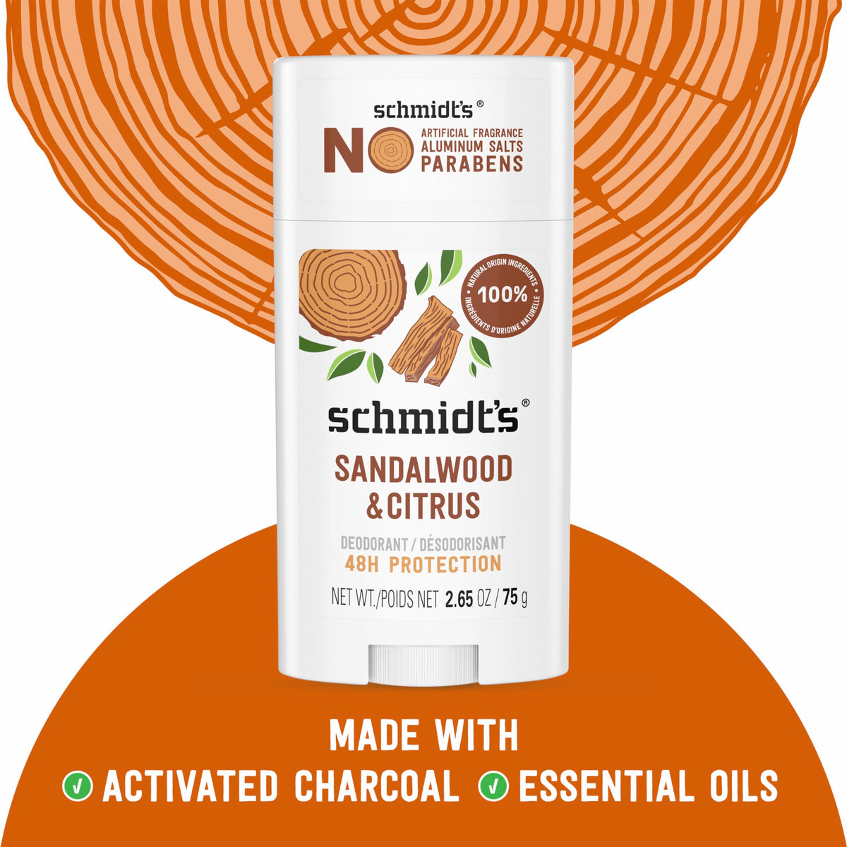 Schmidt's Sandalwood & Citrus Vegan Deodorant packaging