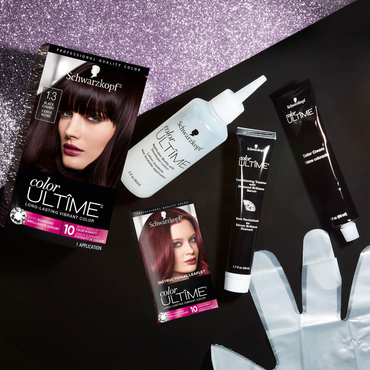 Schwarzkopf Color Ultime Black Cherry Hair Dye contents including cream and developer