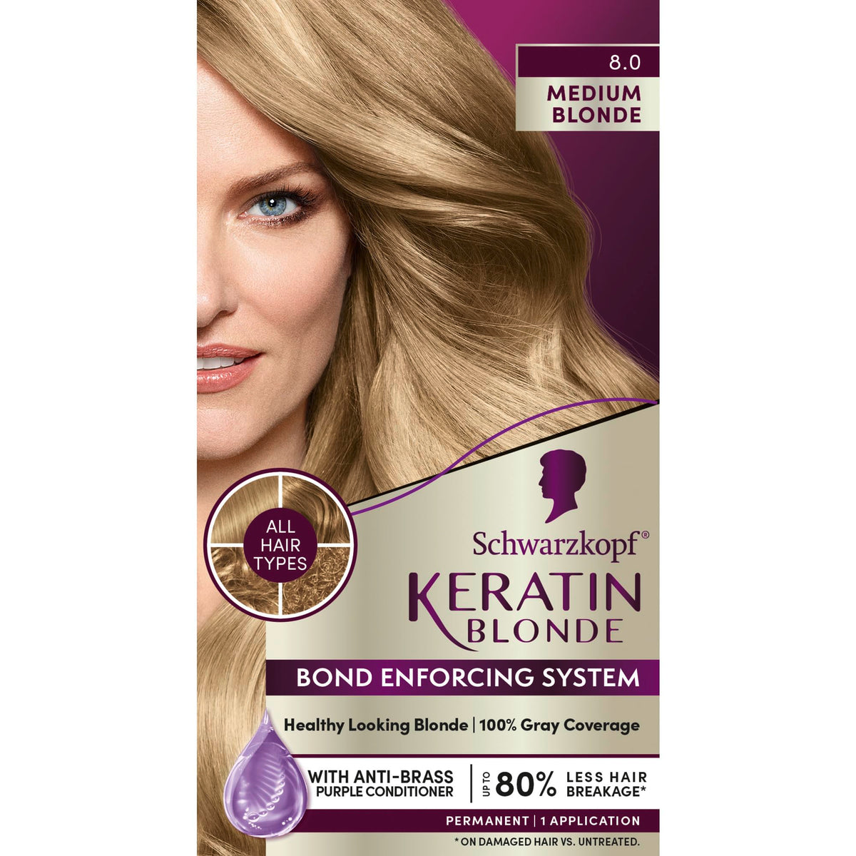 Schwarzkopf Keratin Blonde 8.0 Medium Blonde Hair Dye front view