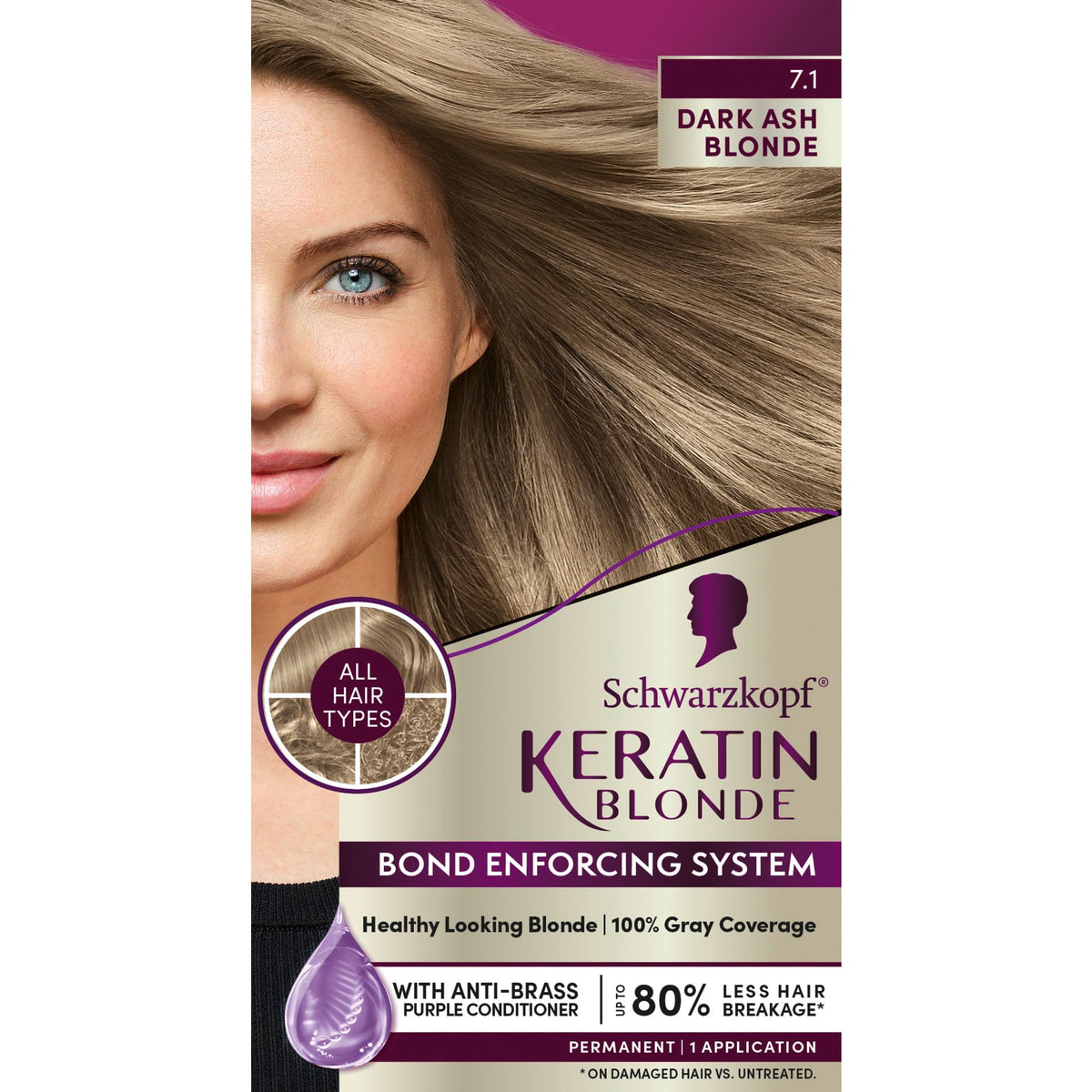 Schwarzkopf Keratin Blonde Hair Dye 7.0 Dark Ash Blonde front view