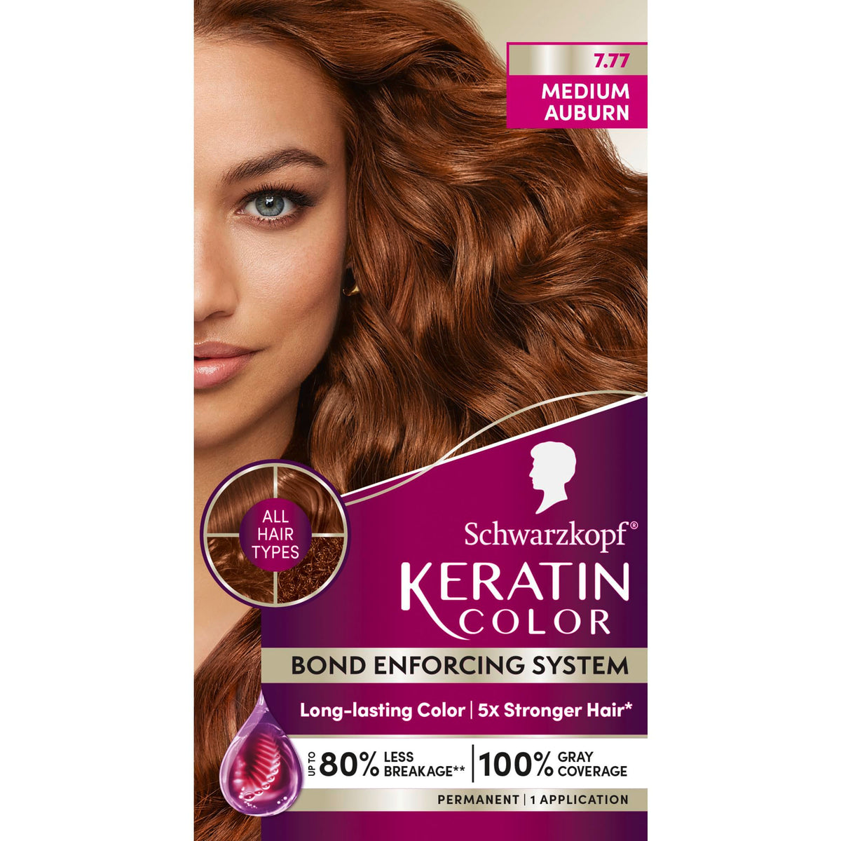 Schwarzkopf Keratin Permanent Hair Dye Cream 7.7 Medium Auburn front view