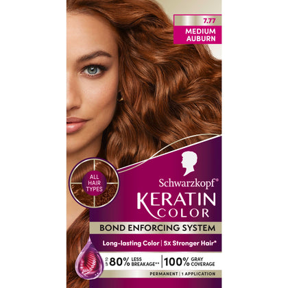 Schwarzkopf Keratin Permanent Hair Dye Cream 7.7 Medium Auburn front view