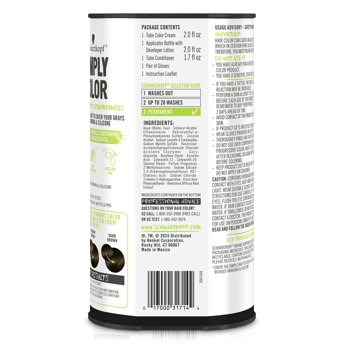 Schwarzkopf Simply Color 3.0 Darkest Brown hair dye application scene
