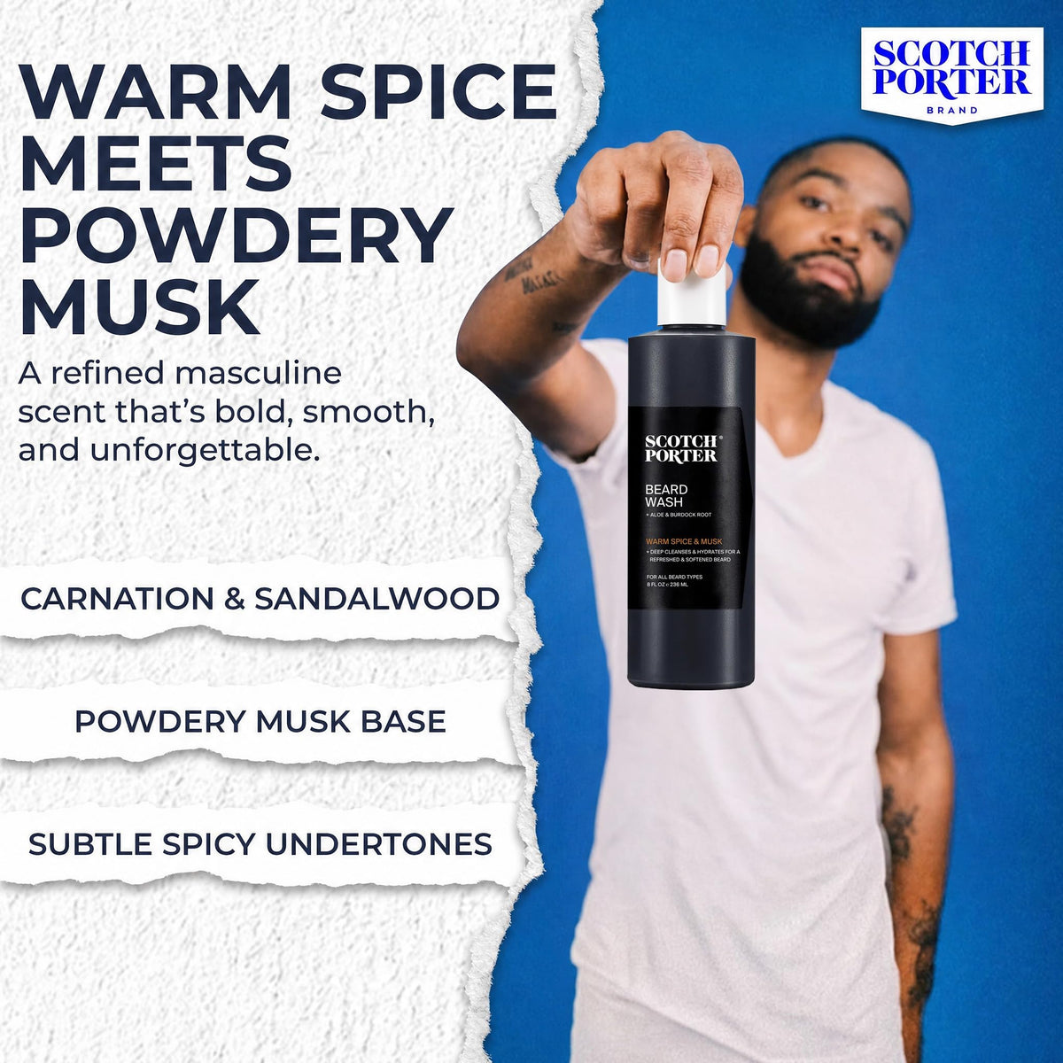 Scotch Porter Moisturizing Beard Wash side view with packaging details