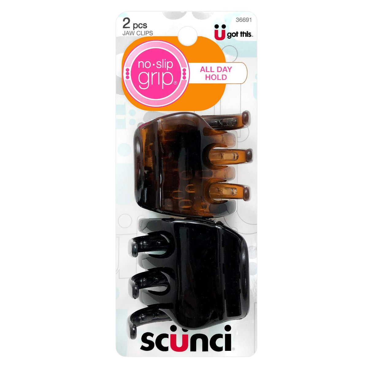 Scunci No-Slip Grip Chunky Jaw Clips packaging with two clips