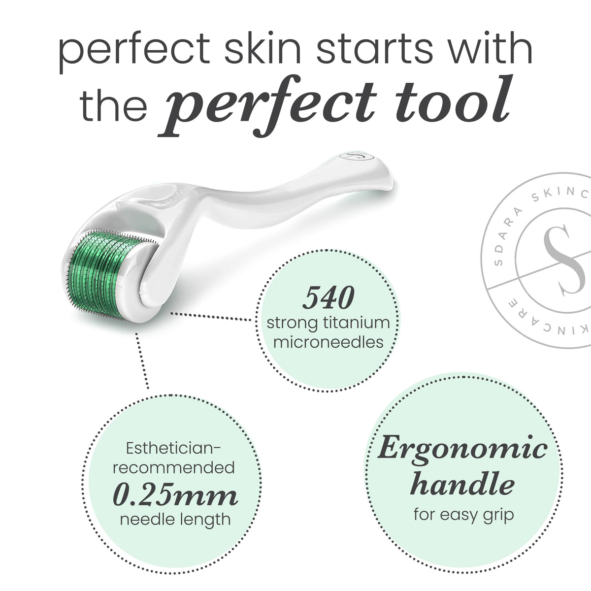 Sdara Derma Roller being used on facial skin