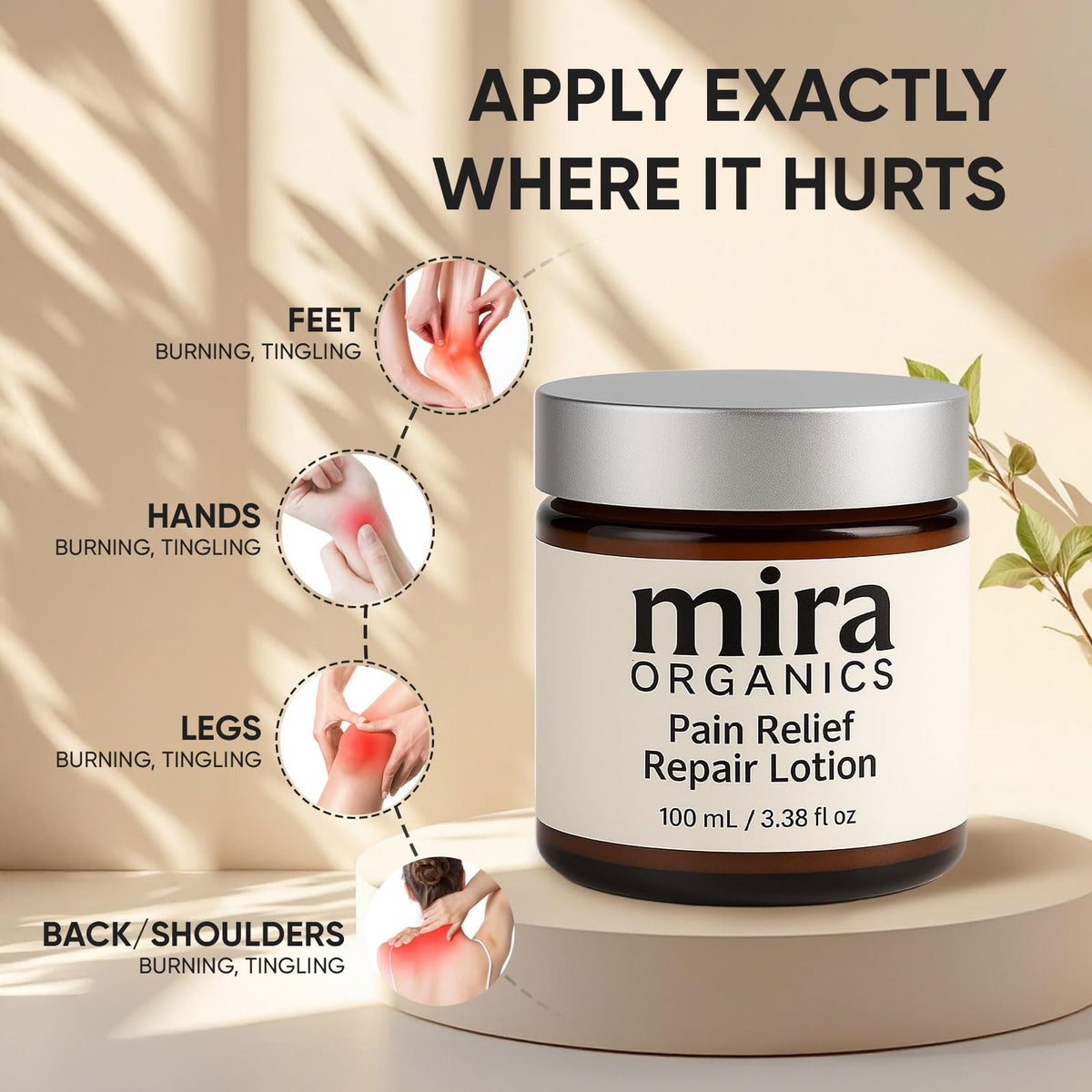 SDXJIOGE Mira Relief Repair Lotion lifestyle scene on a bathroom shelf