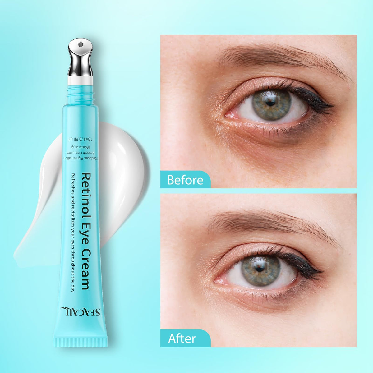 Seacall Retinol Eye Cream 15ml on a bathroom counter