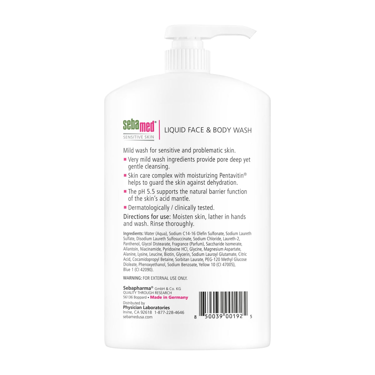 SEBAMED Face and Body Wash 1L green bottle back view