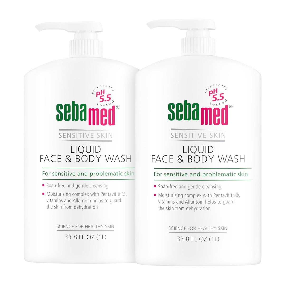 SEBAMED Face and Body Wash 1L green bottle front view