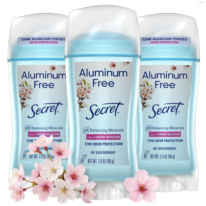 Secret Aluminum Free Deodorant Cherry Blossom 3-Pack front view