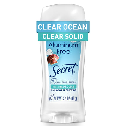 Secret Aluminum Free Deodorant front view, Clear Ocean Scent, 2.4 oz
