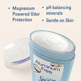 Secret Aluminum Free Deodorant packaging with tropical coconut scent