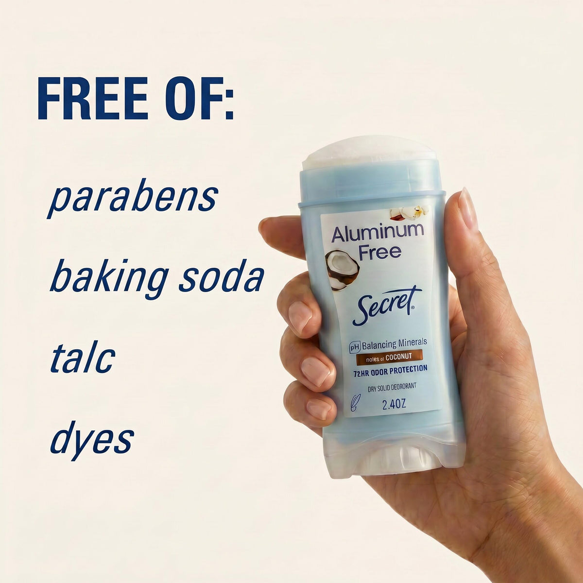 Secret Aluminum Free Deodorant showing application on skin