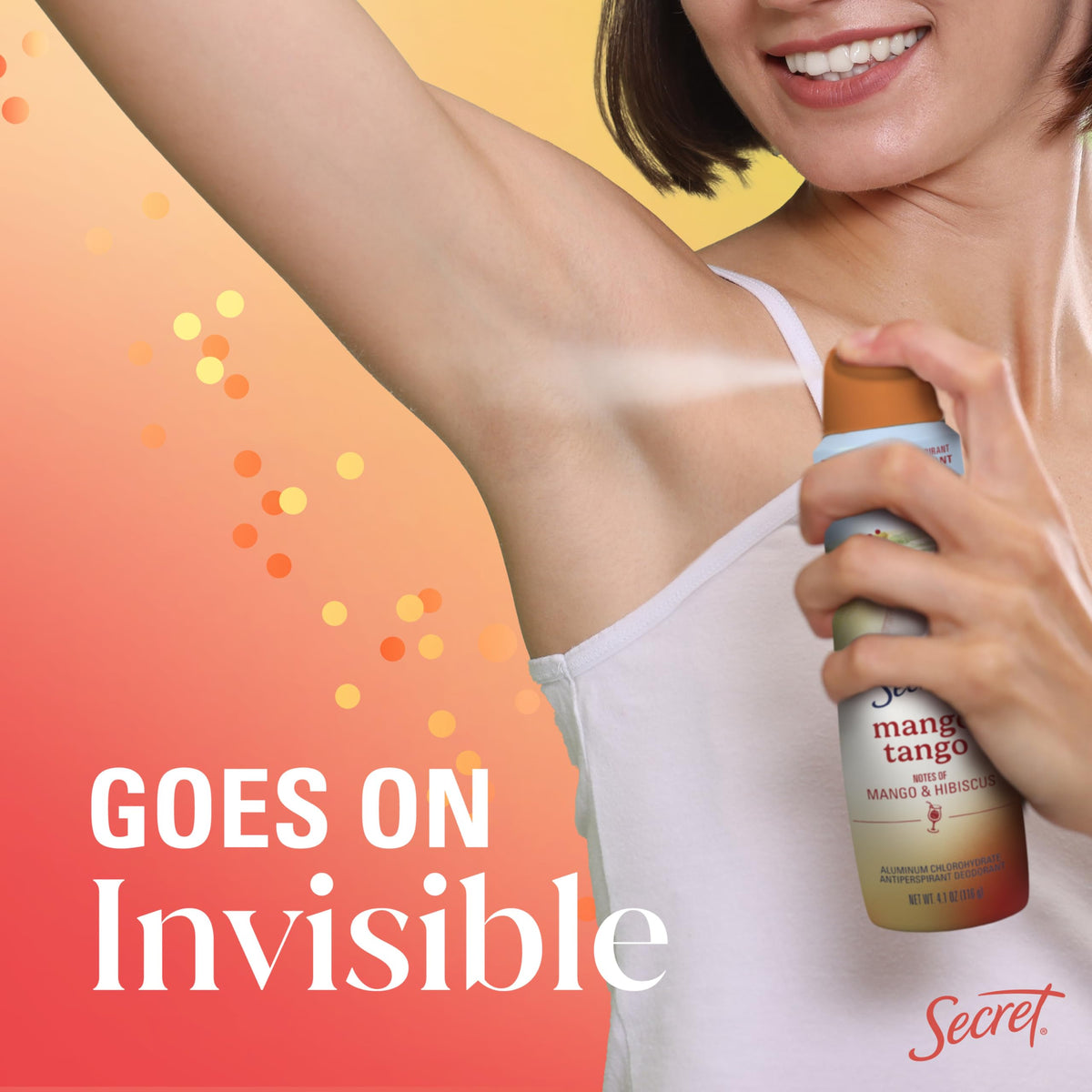 Secret Antiperspirant Deodorant 72-HR Freshness Mango Tango on bathroom shelf