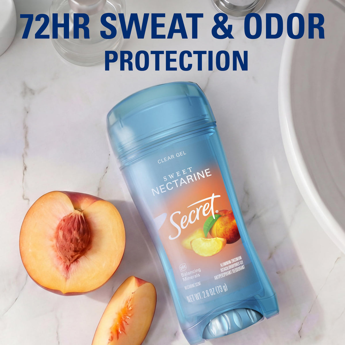 Secret Antiperspirant Deodorant packaging with sweet nectarine scent