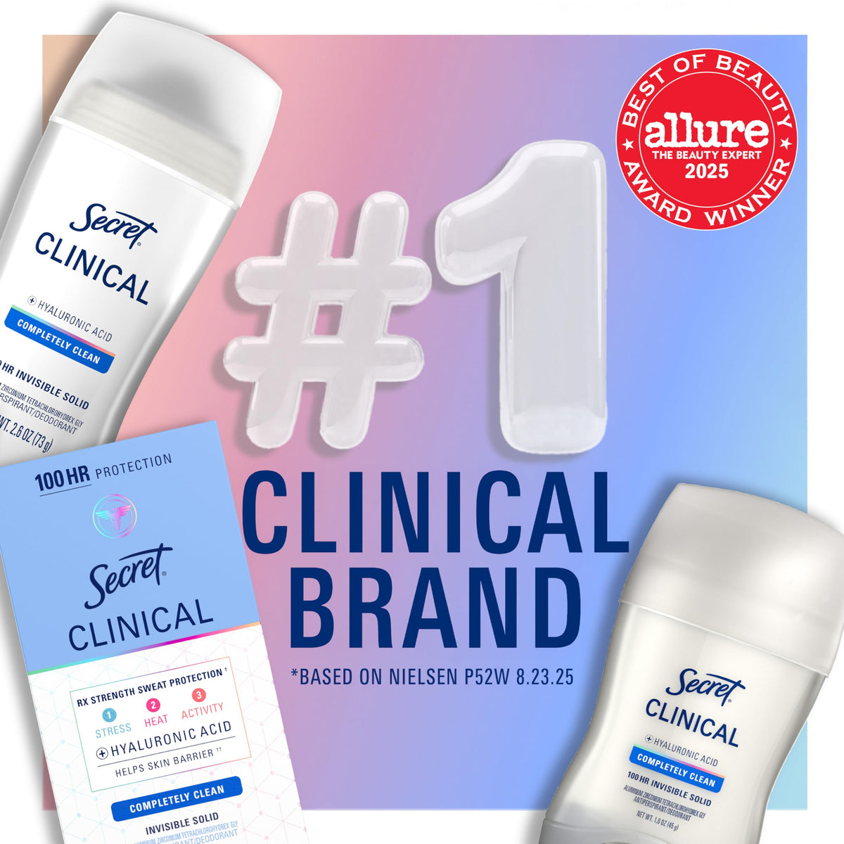 Secret Clinical Strength Antiperspirant Deodorant displayed on a bathroom shelf