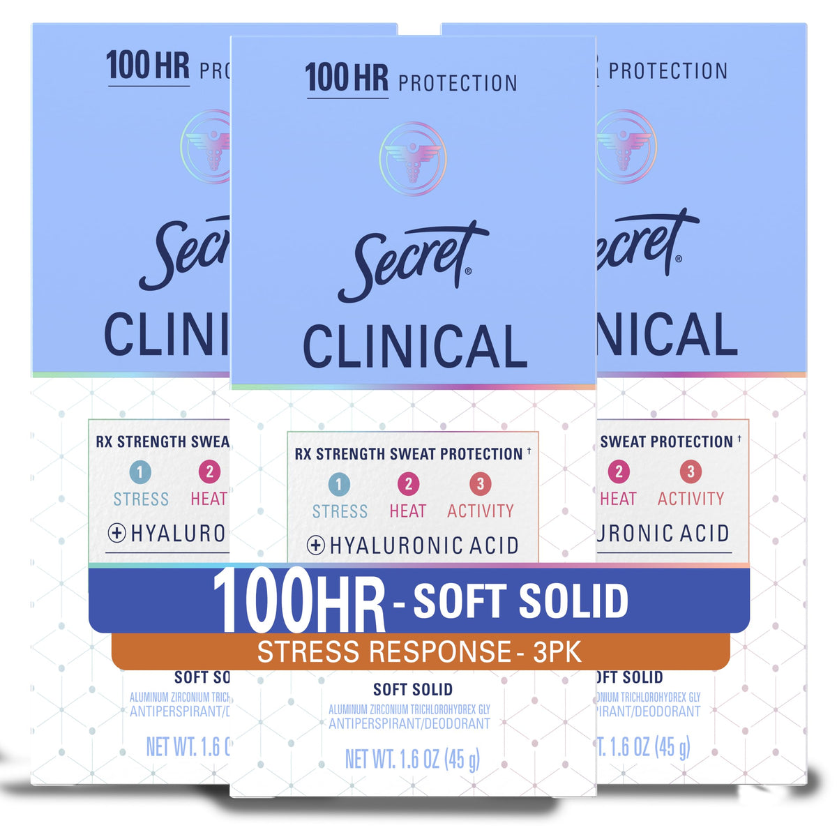 Secret Clinical Strength Antiperspirant Deodorant for Women 3-pack front view