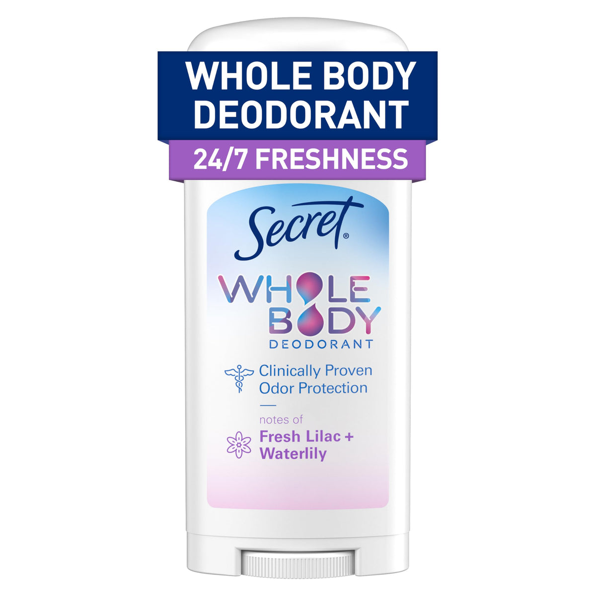 Secret Whole Body Deodorant Stick for Women, Lilac & Waterlily front view