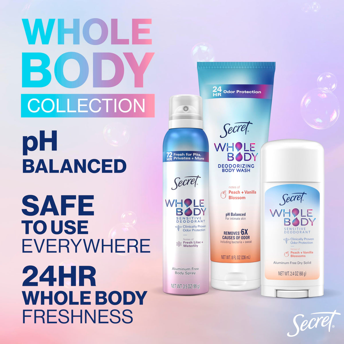 Secret Whole Body Deodorant Stick side view showing stick format